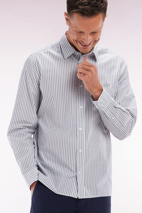 Chemise en coton à rayures bleu foncé coupe droite - Image 3