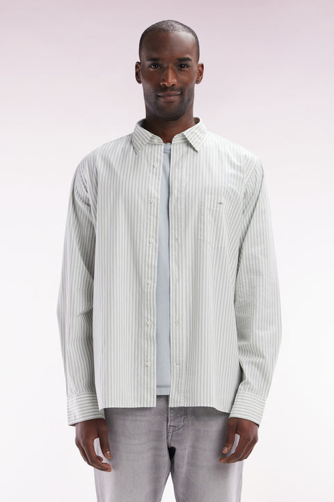 Straight-fit grey striped cotton shirt - Image 1
