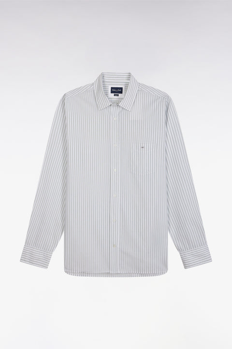 Straight-fit grey striped cotton shirt - Image 2