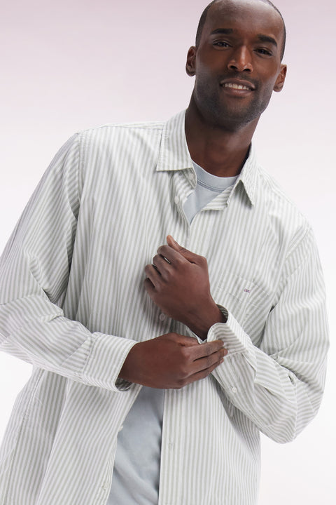 Straight-fit grey striped cotton shirt - Image 3