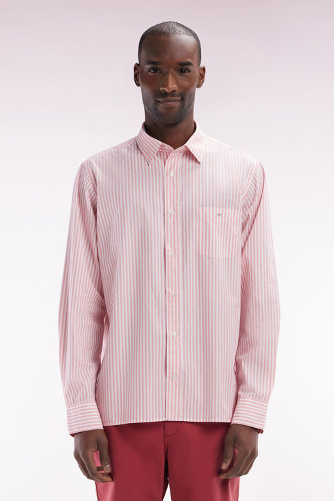 Chemise en coton à rayures roses coupe droite - Image 1