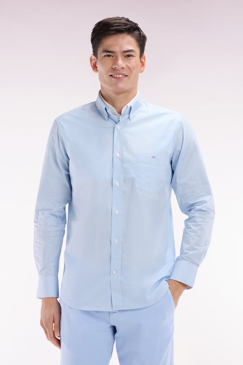Chemise imprimé vichy en coton ciel coupe droite - Image 1