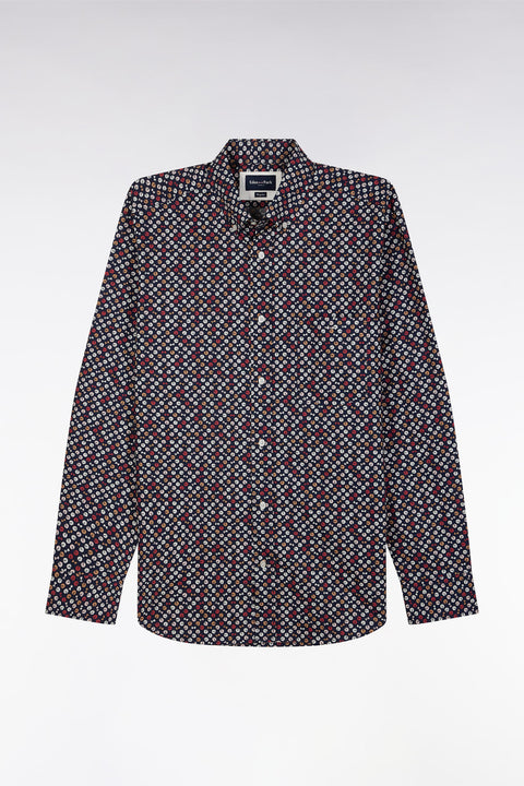 Chemise en popeline de coton marine à microimprimé rouge coupe droite - Image 2