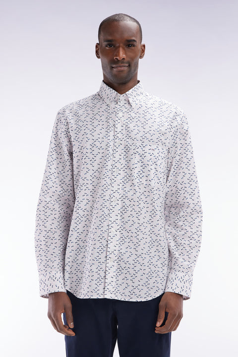 Chemise en popeline de coton écrue microimprimé nœud papillon coupe droite - Image 1