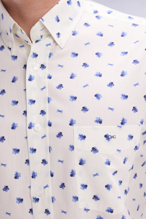 Chemise à micromotifs nœuds marine en coton écru coupe droite - Image 3