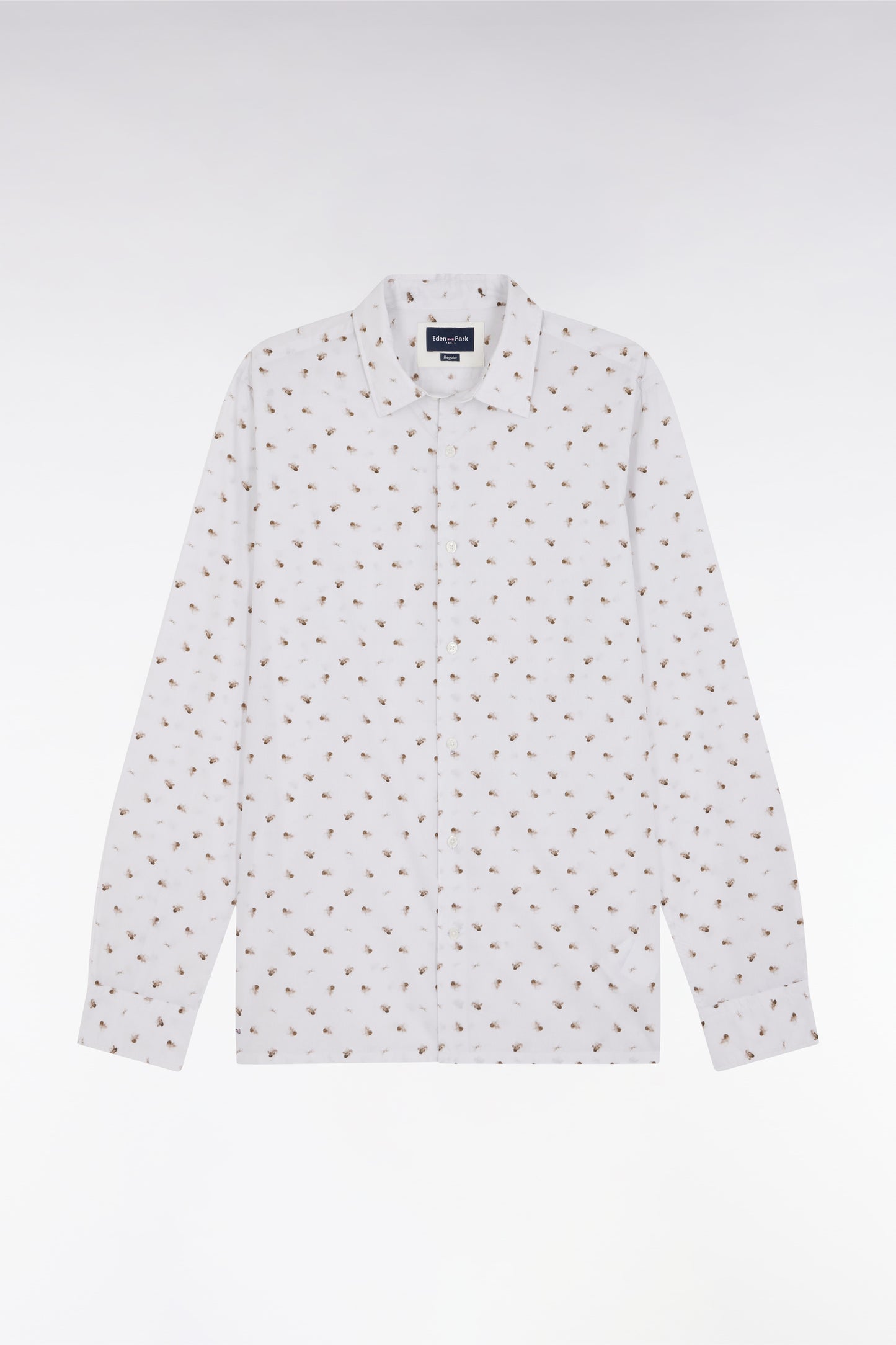 Chemise à micromotifs nœuds en coton sable coupe droite