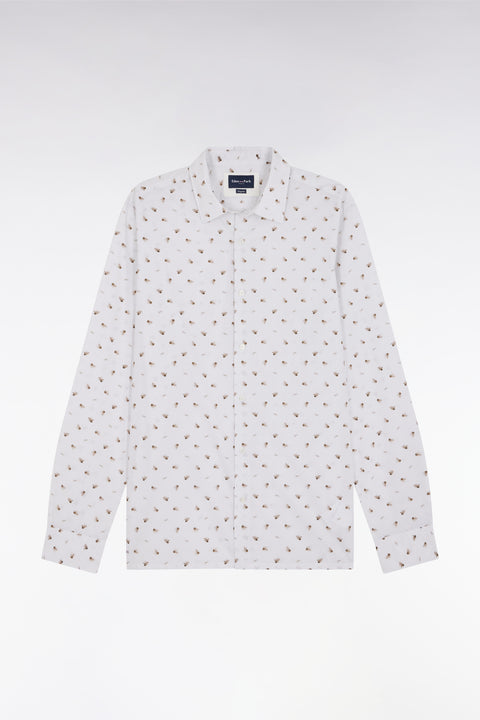 Straight-fit sand cotton poplin shirt with bow tie microprint - Image 2