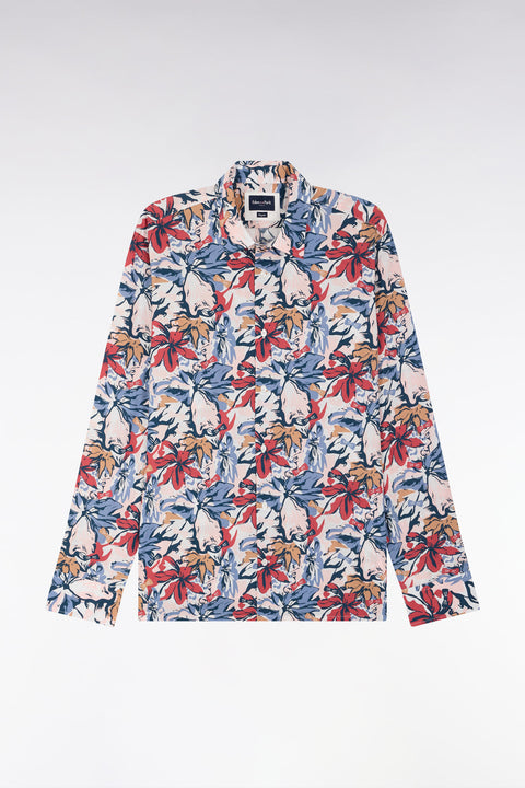 Straight-fit cotton poplin shirt with tropical bow tie print - Image 2