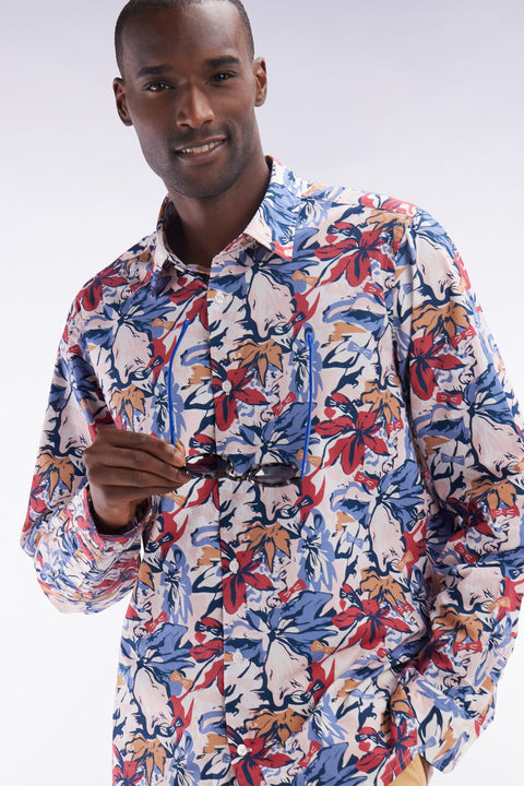 Straight-fit cotton poplin shirt with tropical bow tie print - Image 3