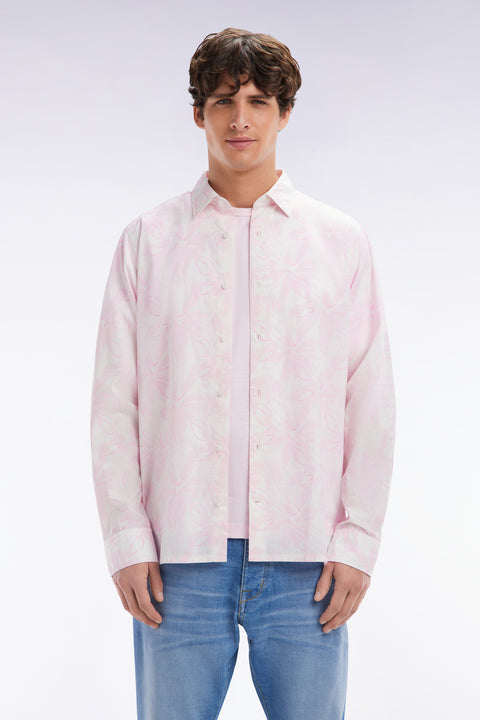 Chemise en popeline de coton imprimé nœud papillon rose coupe droite - Image 1