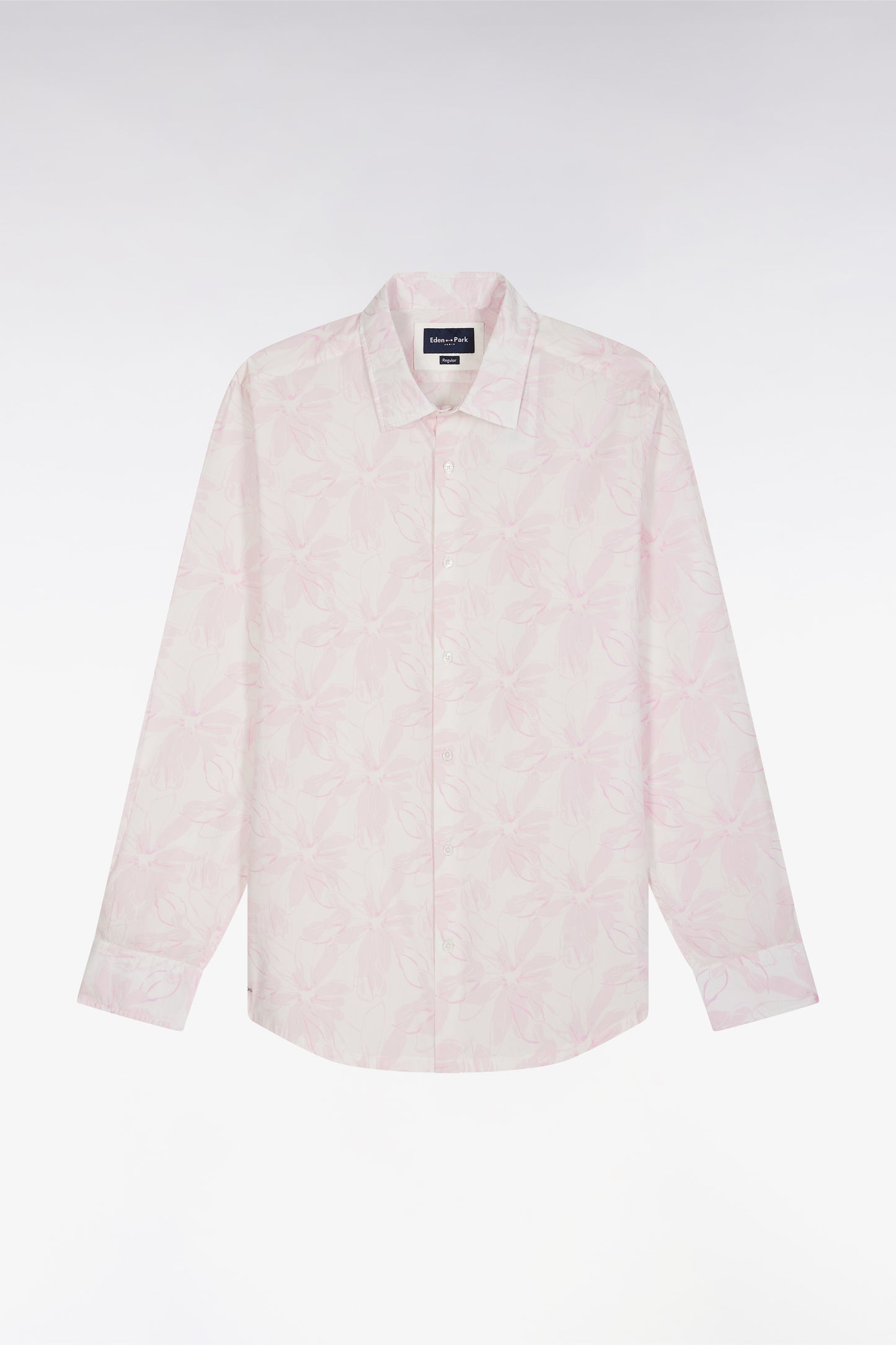 Straight-fit pink cotton poplin shirt with bow tie print
