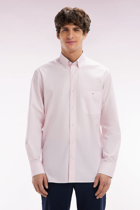 Chemise en coton rose coudières marine coupe droite - Image 1