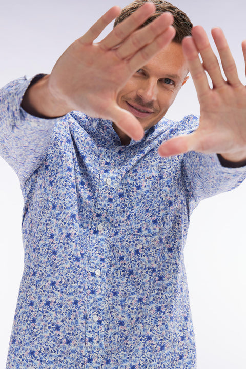 Chemise à micromotifs en coton Pima ciel coupe droite - Image 3