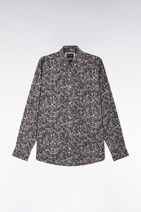 Chemise en popeline de coton Pima à micro imprimé kaki coupe droite - Image 2