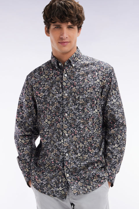 Chemise en popeline de coton Pima à micro imprimé kaki coupe droite - Image 3