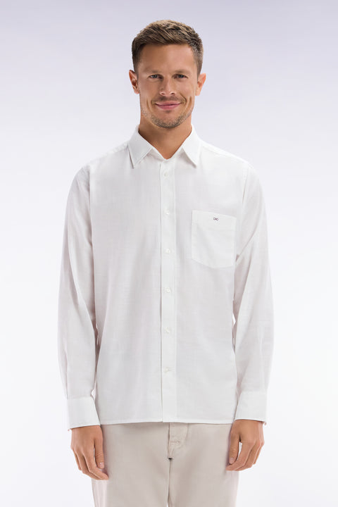 Chemise unie à poche plaquée en coton blanc - Image 1