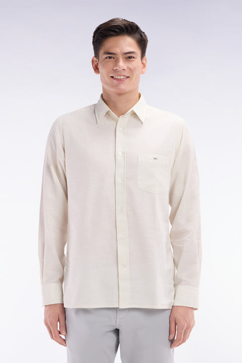 Beige cotton shirt with patch pocket - Image 1