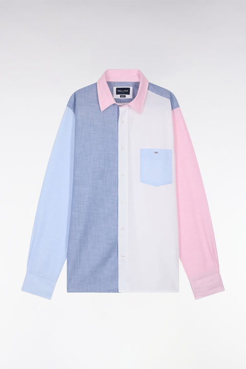 Straight-fit blue and pink colorblock shirt - Image 2