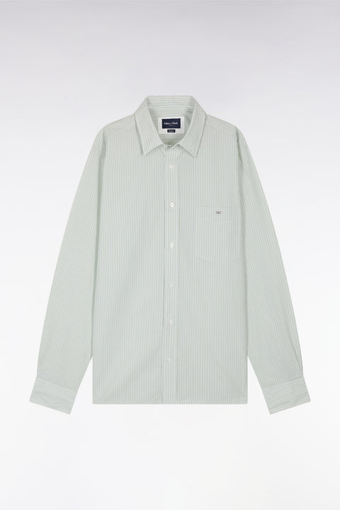 Straight-fit green and white striped cotton shirt - Image 2