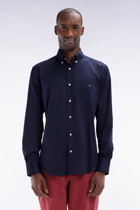 Chemise en twill de coton marine unie coupe droite - Image 1
