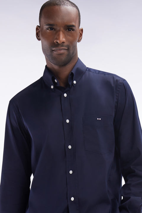 Chemise en twill de coton marine unie coupe droite - Image 3