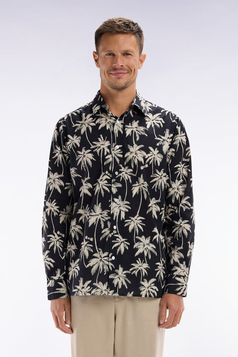 Chemise en coton noir à imprimé palmiers coupe droite - Image 1