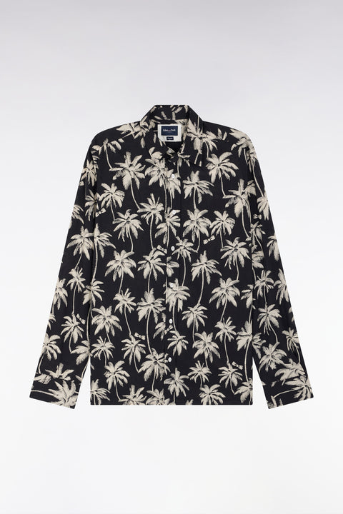 Chemise en coton noir à imprimé palmiers coupe droite - Image 2