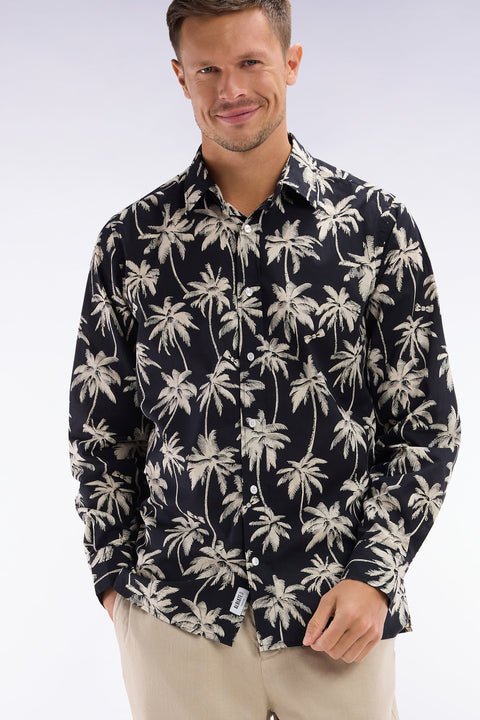 Chemise en coton noir à imprimé palmiers coupe droite - Image 3