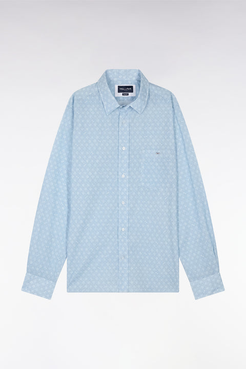 Straight-fit white printed sky blue cotton poplin shirt - Image 2