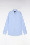 Straight-fit sky blue gingham micro-checked cotton poplin shirt