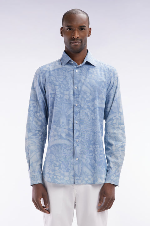 Chemise imprimée en chambray gris coupe ajustée - Image 1