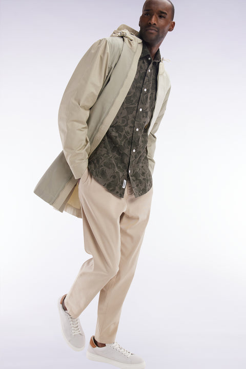 Slim-fit khaki linen printed shirt - Image 3