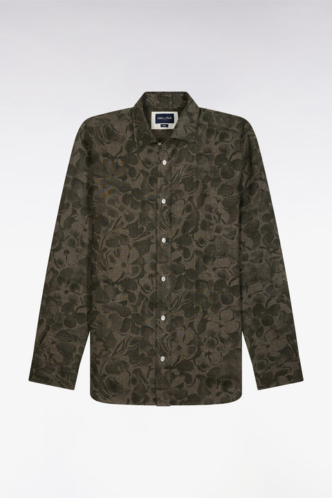 Slim-fit khaki linen printed shirt - Image 2