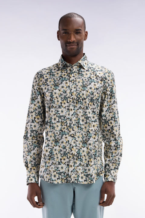 Straight-fit floral print cotton poplin shirt - Image 1