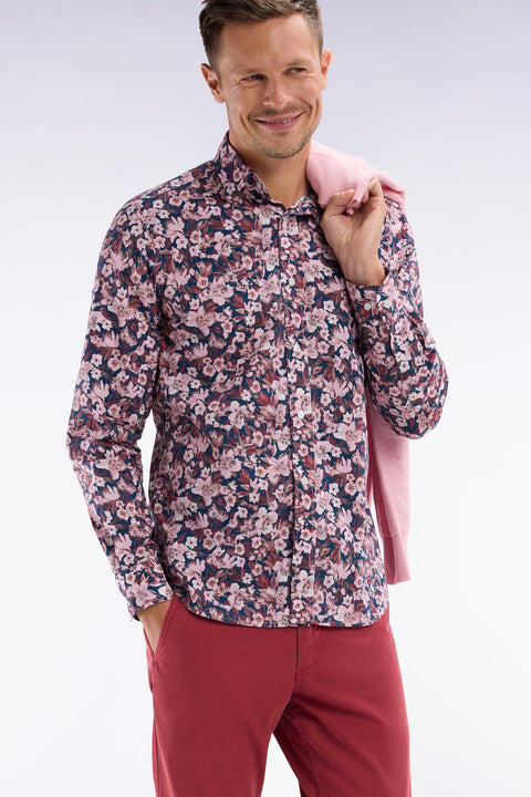 Chemise en popeline de coton à imprimé floral bordeaux coupe droite - Image 3