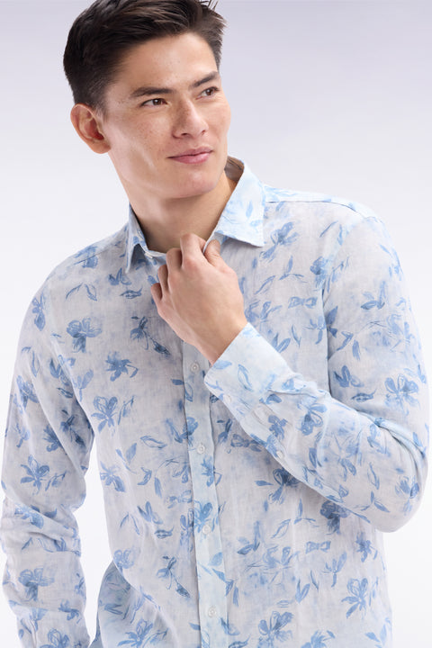 Chemise en lin ciel à imprimé floral coupe ajustée - Image 3