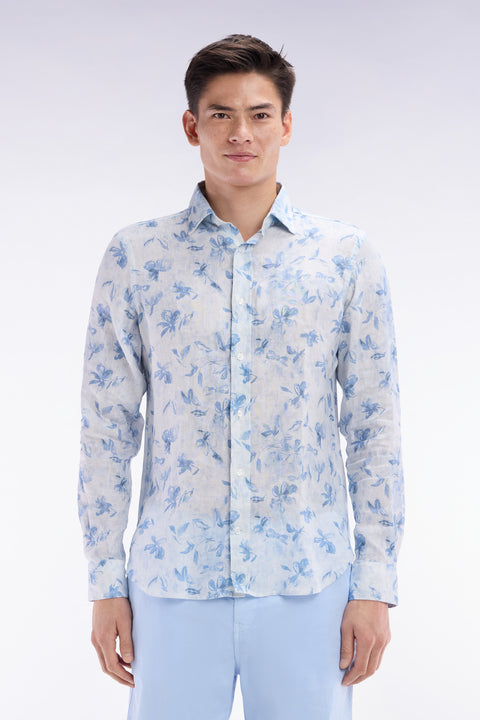 Chemise en lin ciel à imprimé floral coupe ajustée - Image 1