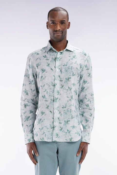 Chemise en lin vert à imprimé floral coupe ajustée - Image 1