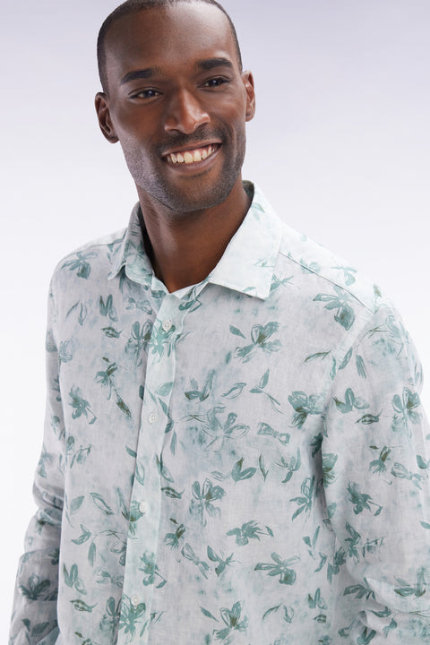 Chemise en lin vert à imprimé floral coupe ajustée - Image 3