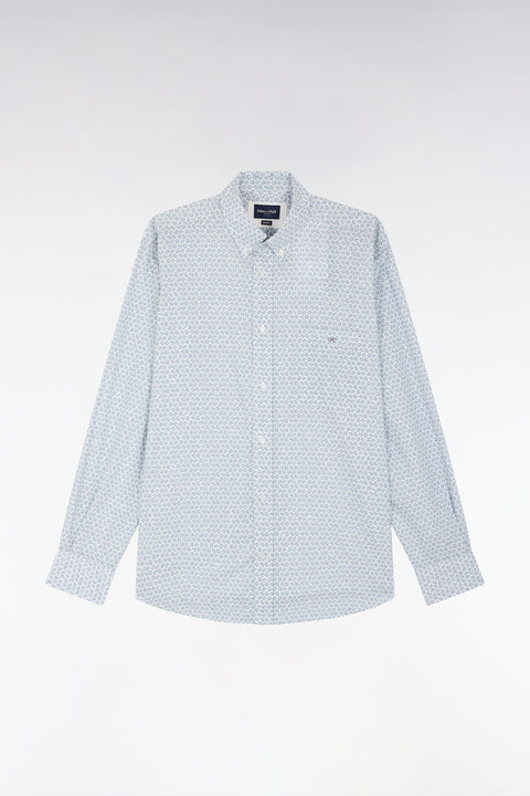 Straight-fit cotton poplin shirt with grey graphic microprint - Image 2