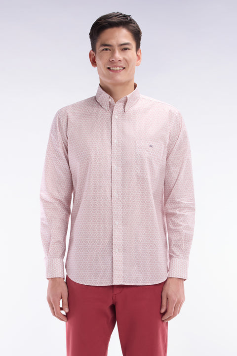 Straight-fit cotton poplin shirt with pink graphic microprint - Image 1