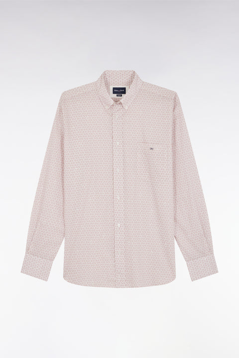Straight-fit cotton poplin shirt with pink graphic microprint - Image 2
