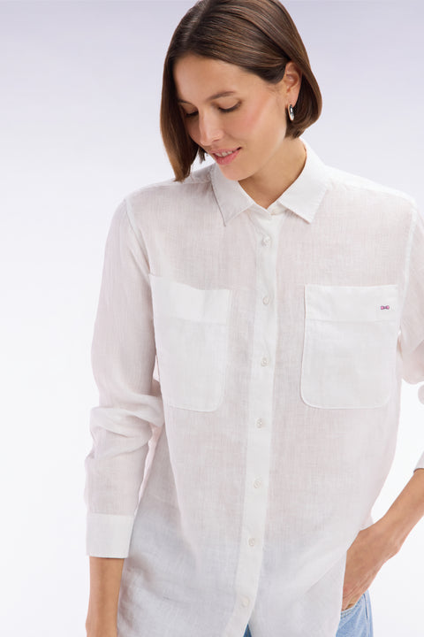 Chemise à poches plaquées en lin blanc coupe oversized - Image 1