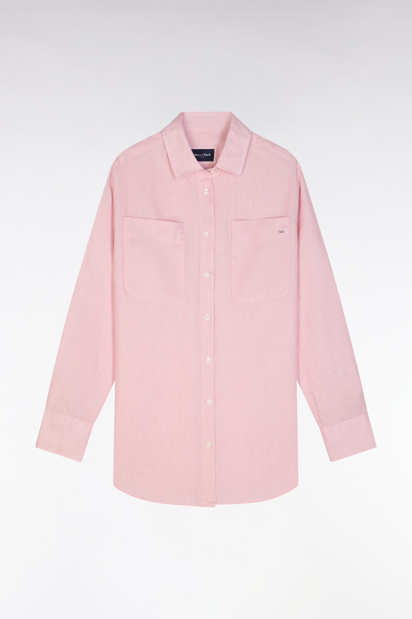 Oversized pink linen shirt with patch pockets