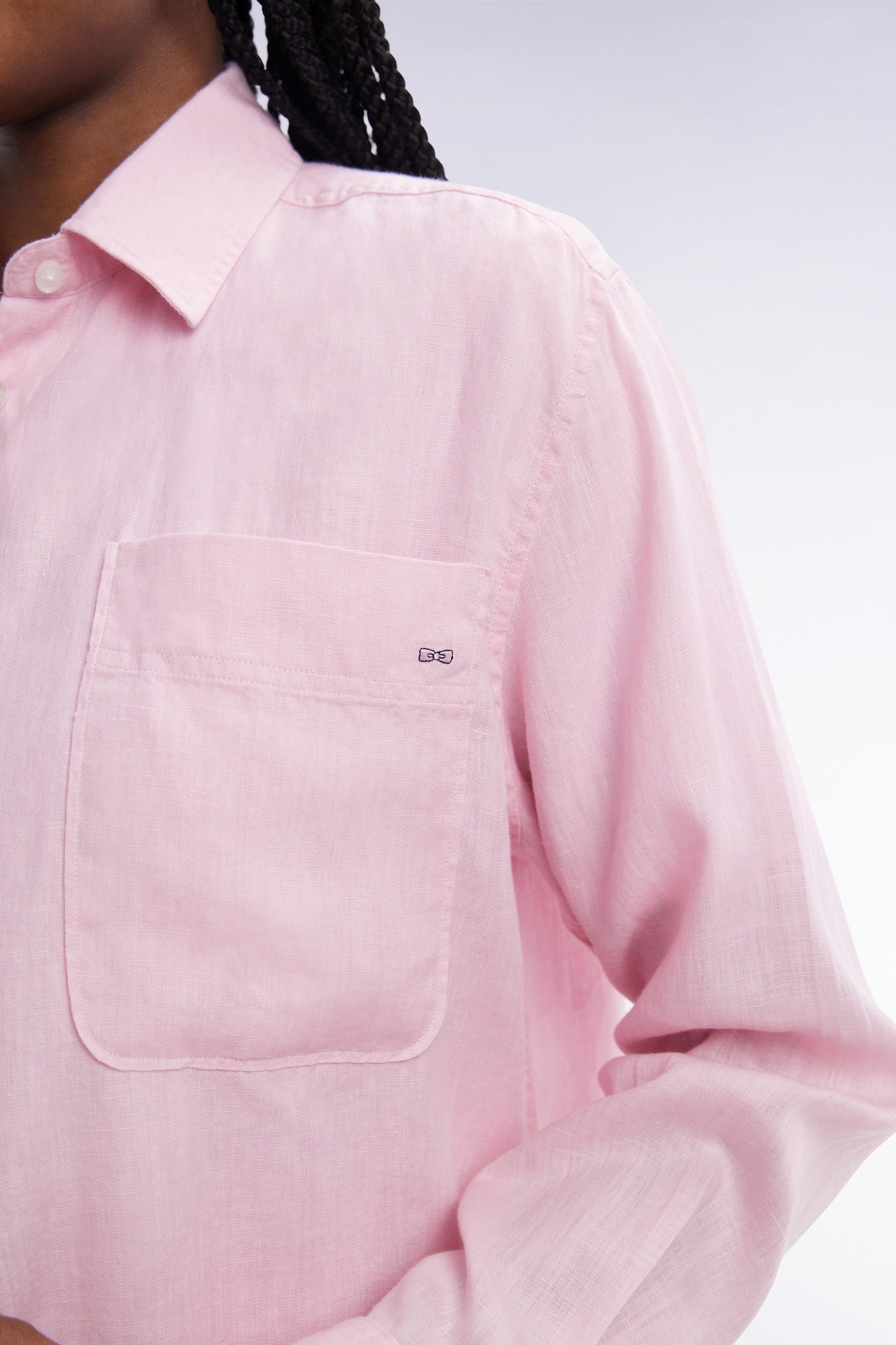 Oversized pink linen shirt with patch pockets