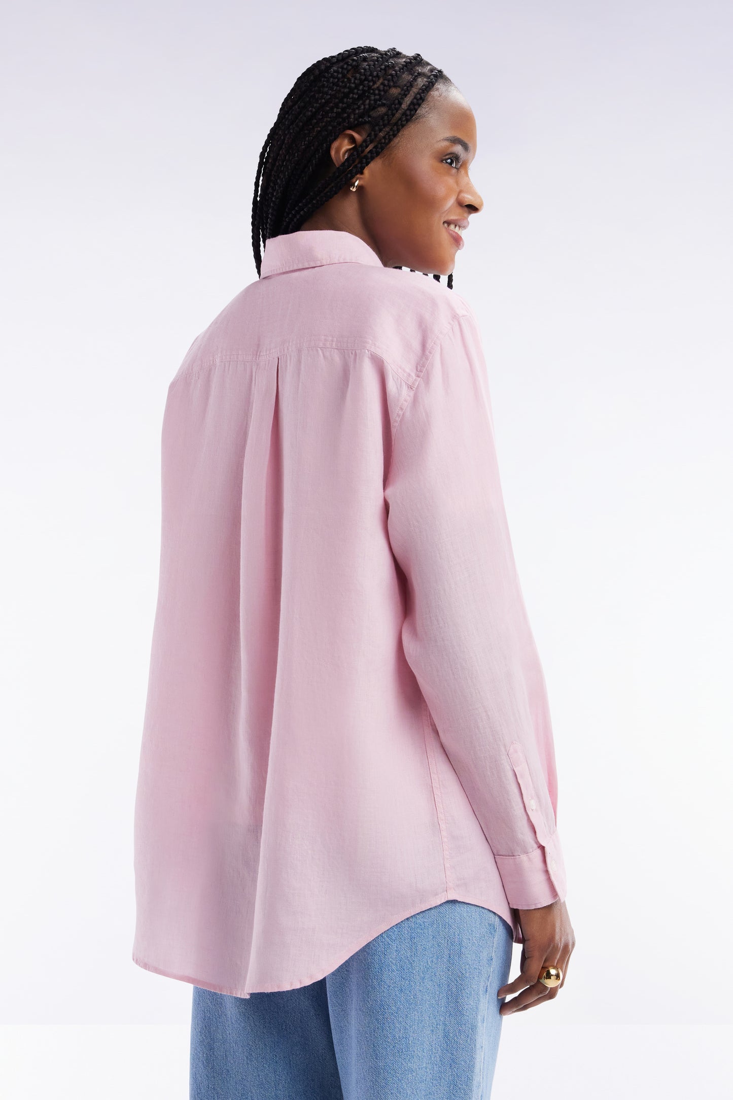 Oversized pink linen shirt with patch pockets