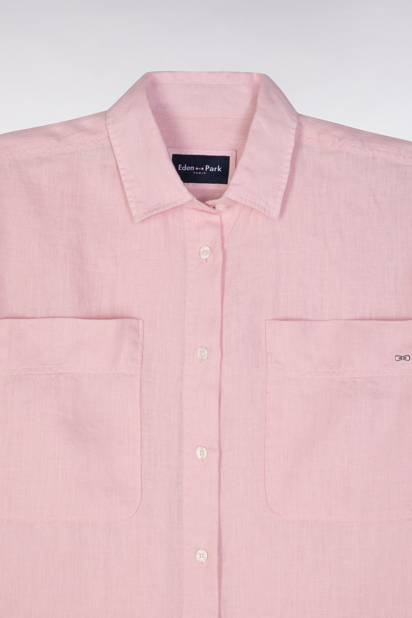 Oversized pink linen shirt with patch pockets