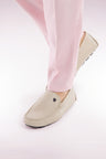 Beige split leather loafers