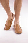 Camel split leather loafers