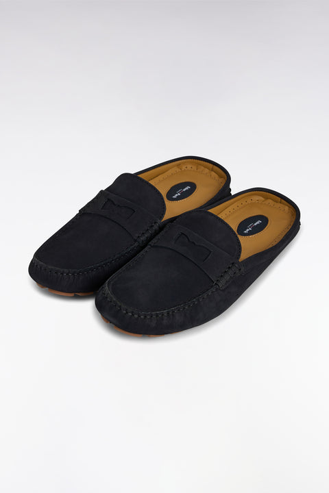 Mocassins babouches en cuir suédé marine - Image 3